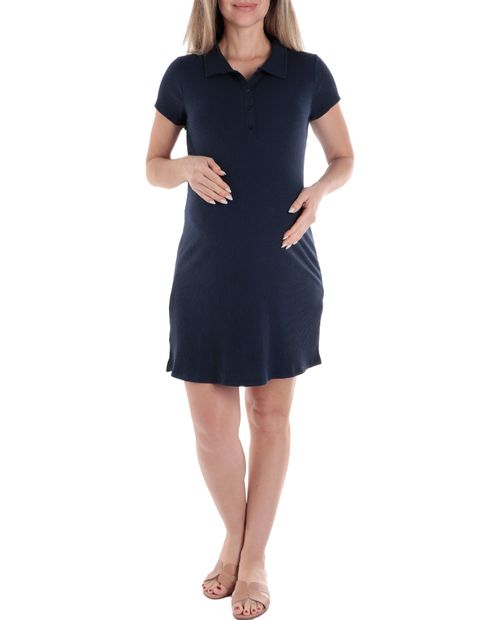 Vestido maternal Ohma tipo polo azul manga corta para mujer
