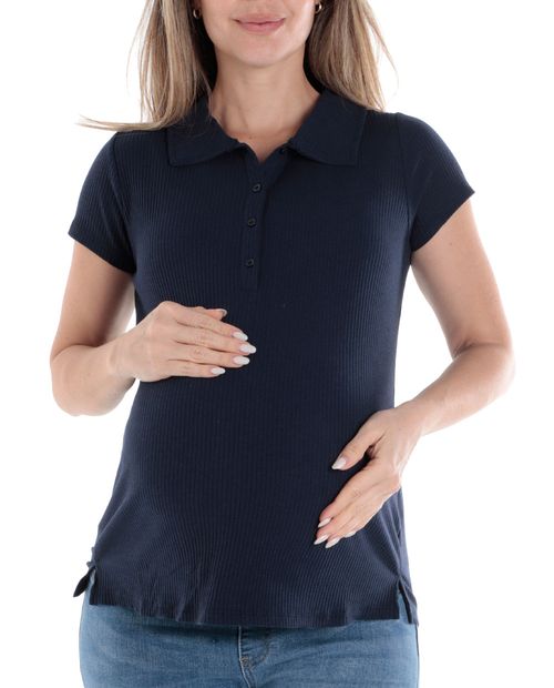Blusa maternal Ohma tipo polo azul manga corta para mujer