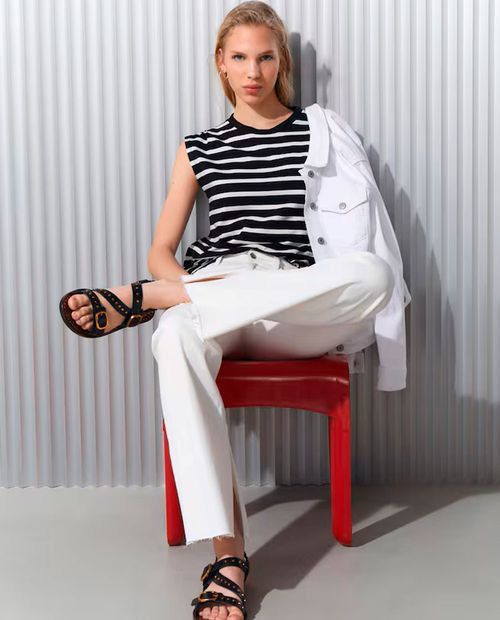 Camiseta Easy Wear rayada sin mangas para mujer