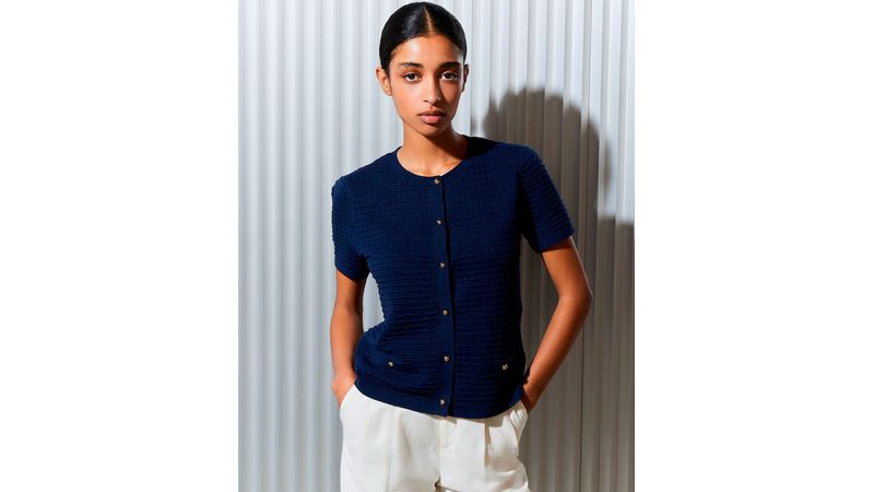 Blusa Easy Wear sweatshirt azul manga corta para mujer