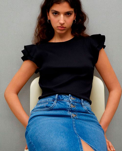 Blusa Easy Wear casual negra manga corta para mujer