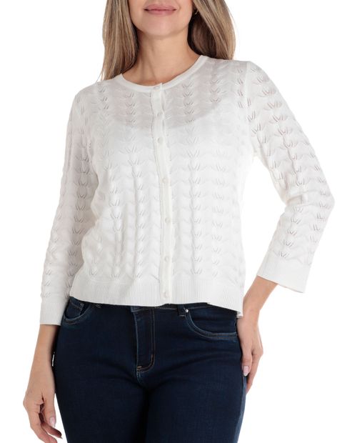 Suéter Cable and Gauge cárdigan blanco manga larga  para mujer