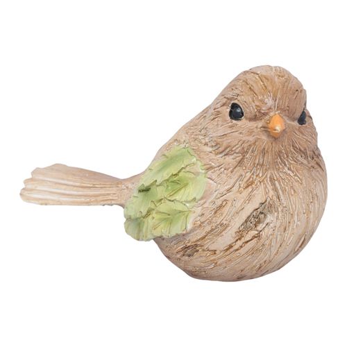 Pájaro decorativo marrón con alas verdes 7x10 cm