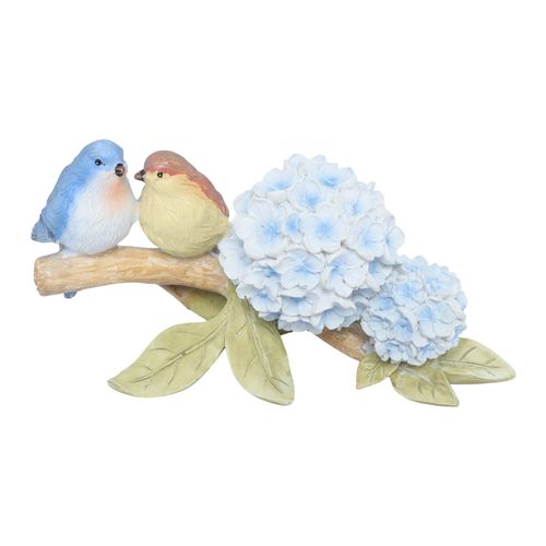 Pájaros en rama de hortensia 12x23 cm