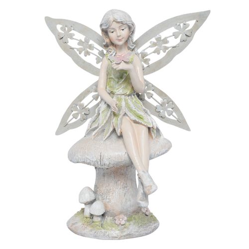 Figura de hada sentada sobre hongo  28 cm