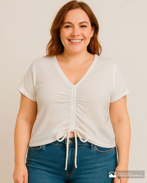 Blusa More Than Angels crop top blanca manga corta para mujer