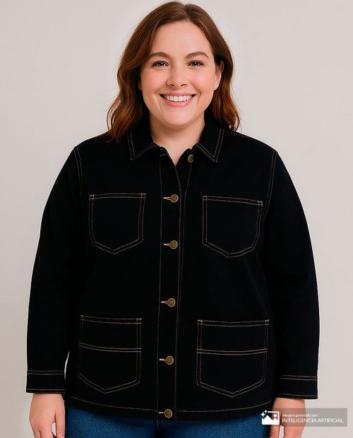 Chaqueta Sabrina negra denim manga larga para mujer