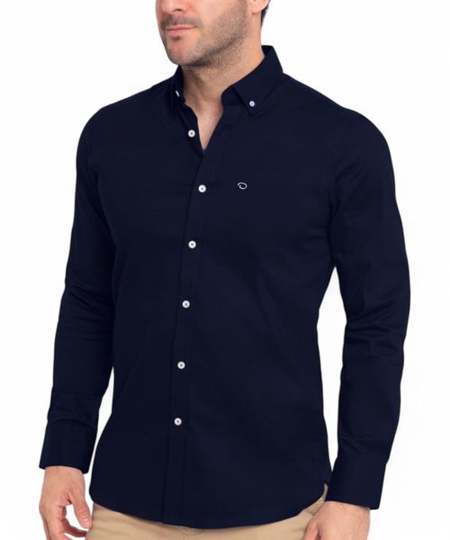 Camisa casual Oscar de la Renta azul navy sólida para hombre