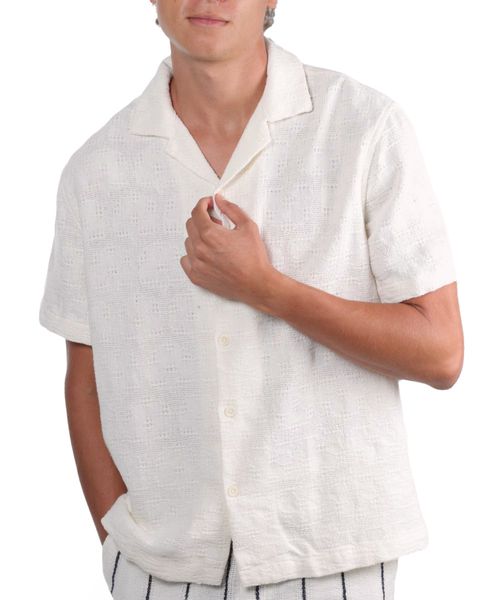 Camisa casual Denim & Flower blanca con textura para hombre