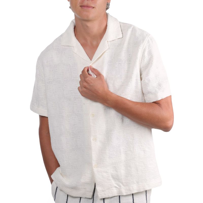 Camisa casual Denim Flower blanca con textura para hombre