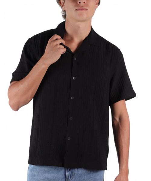 Camisa casual Denim & Flower negra con textura para hombre