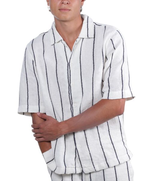Camisa casual Denim & Flower ivory con textura y rayas para hombre