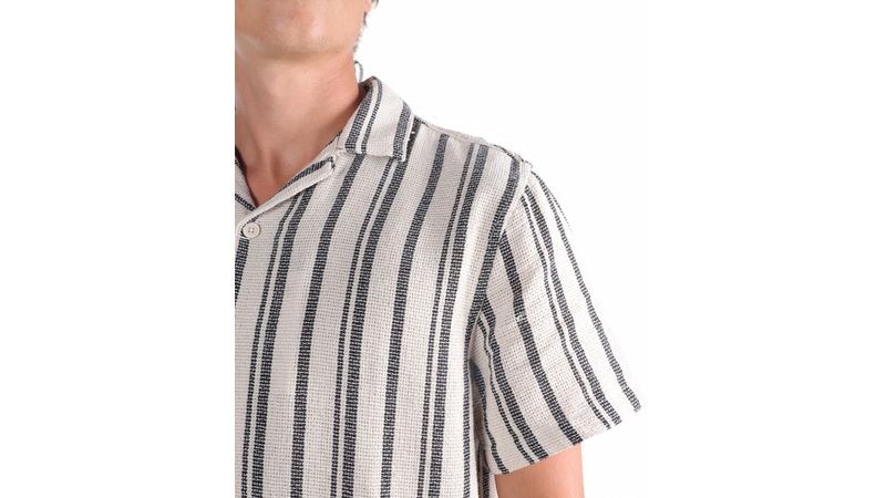 Camisa casual Denim Flower beige con textura y rayas para hombre