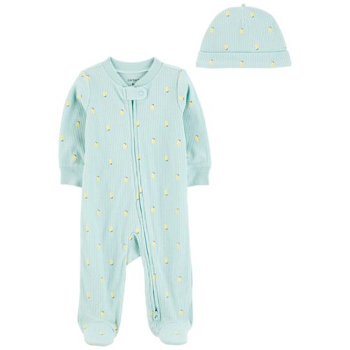 Pijama celeste con estampado de limones para bebé niña