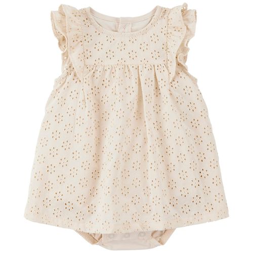 Vestido beige con textura calada para bebé niña