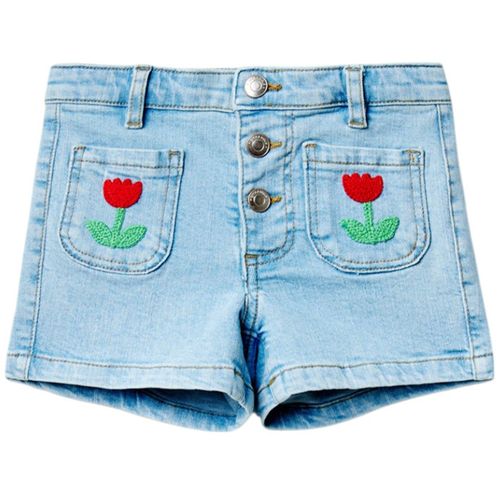 Short denim celeste con bordado para niña