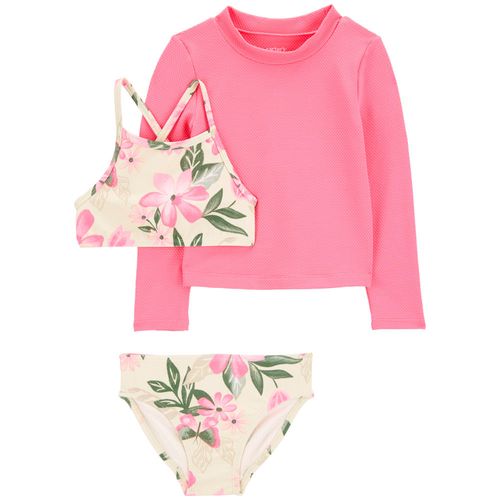 Traje de baño de 3 piezas multicolor con estampado para niña