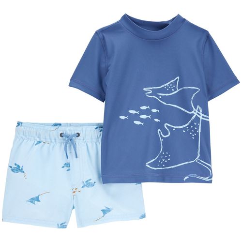 Traje de baño de 2 piezas bicolor estampado para niño