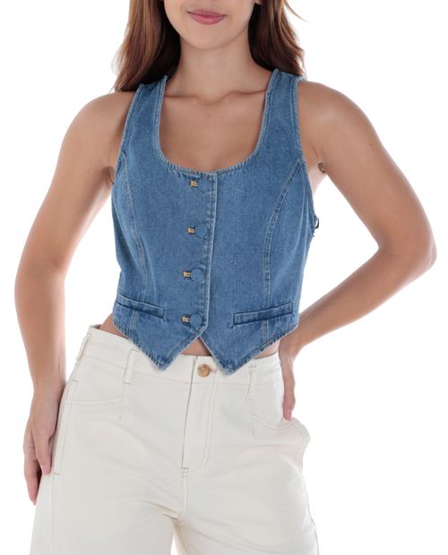 Chaleco L.A. Fashion denim sin mangas para mujer