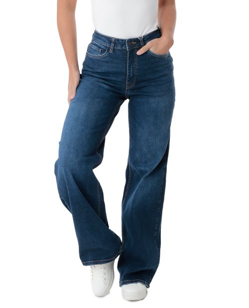 Jeans Vero Moda wide leg  azul largo 32" de cintura alta para mujer