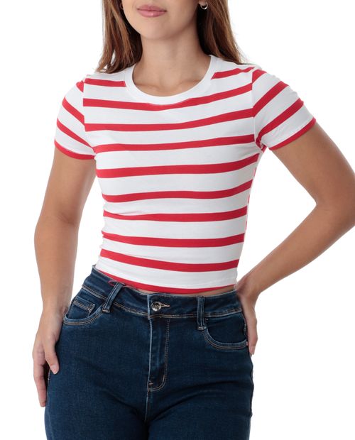 Blusa Active Basic crop top rayada manga corta para mujer