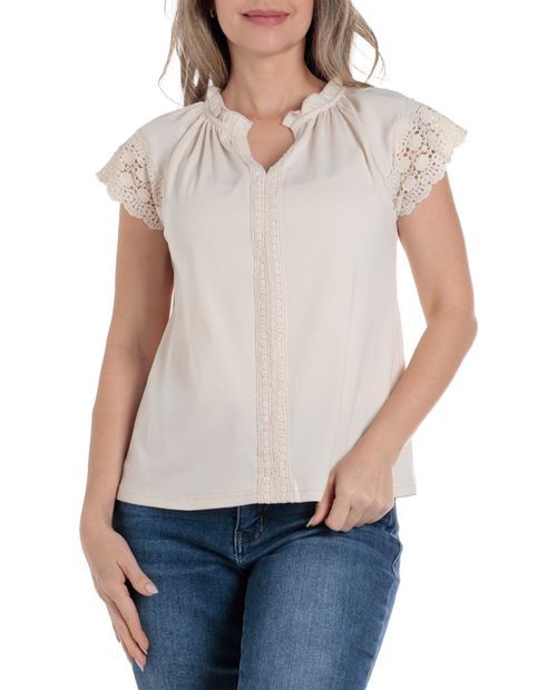 Blusa Nicolle casual beige manga corta para mujer