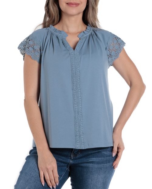 Blusa Nicolle casual celeste manga corta para mujer
