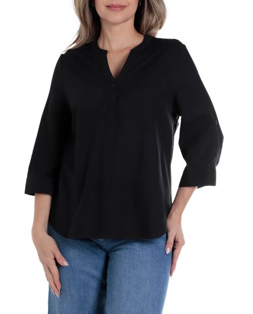 Blusa Sabrina casual negra manga 3/4 para mujer