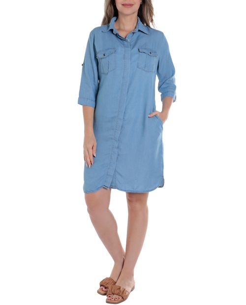 Vestido Sabrina shirt dress celeste manga 3/4 para mujer