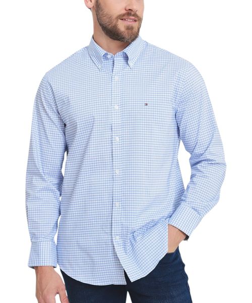 Camisa formal Tommy Hilfiger slim fit celeste cuadriculada para hombre