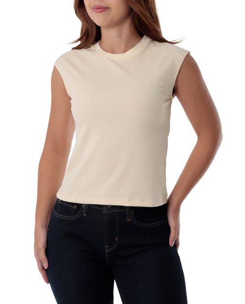 Camiseta Unexpected beige manga corta para mujer