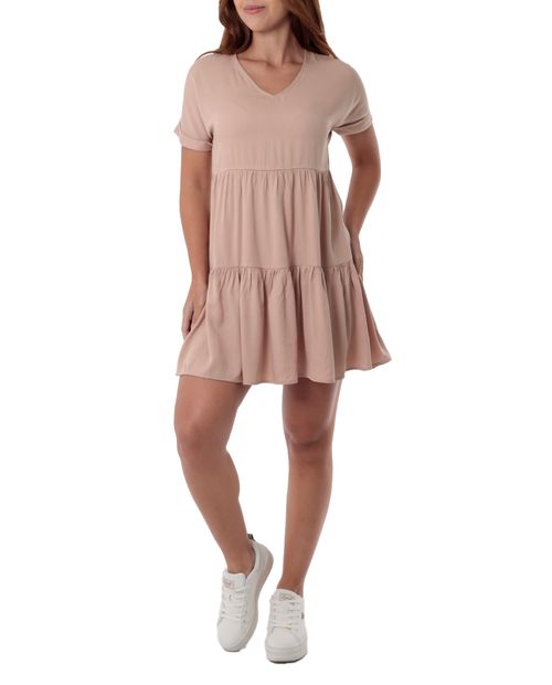 Vestido Orange casual beige manga corta para mujer