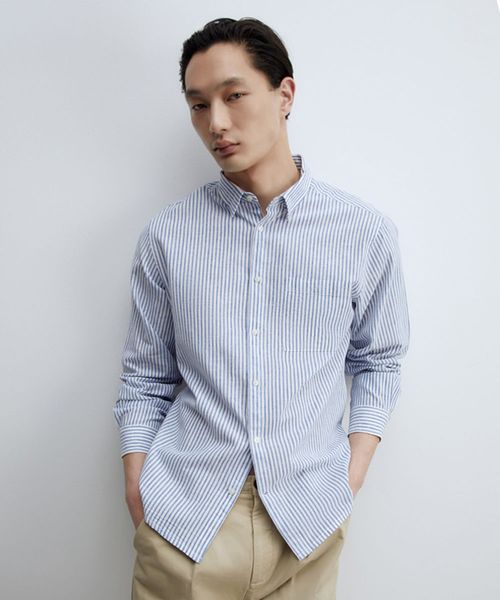 Camisa casual Sfera celeste rayada para hombre