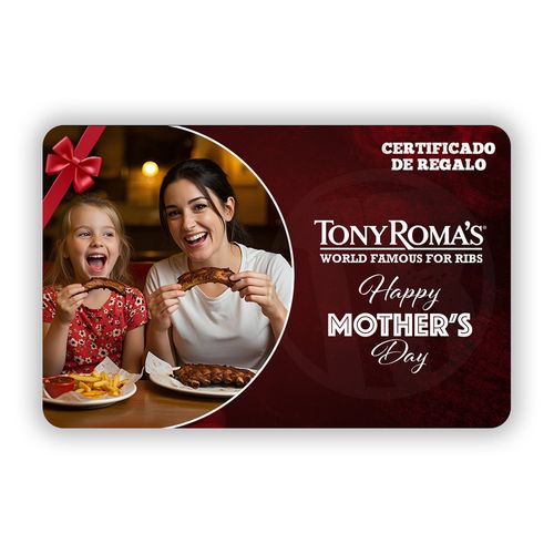 Certificado de regalo Tony Roma's