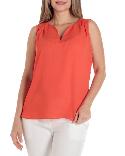 Blusa Sabrina formal anaranjada sin mangas para mujer