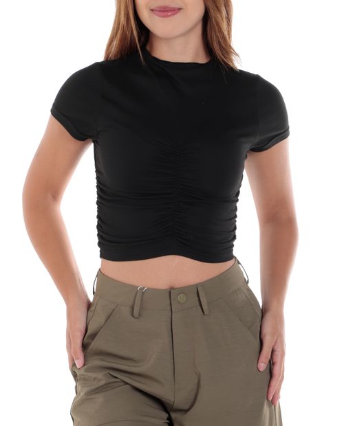 Blusa Orange crop top negra manga corta para mujer