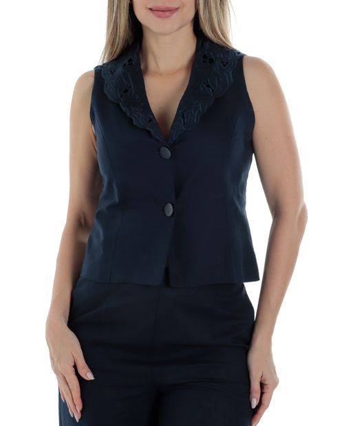 Chaleco Sabrina azul sin mangas para mujer
