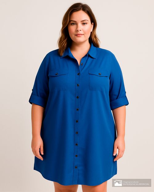 Vestido Sabrina shirt dress azul manga rollup para mujer