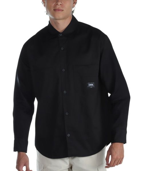 Camisa casual oversize fit Orange negra sólida para hombre