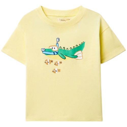 Camiseta amarilla con estampado de cocodrilo para bebé niño