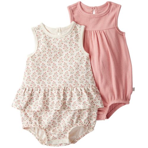 Set de 2 rompers bicolor con estampado para bebé niña
