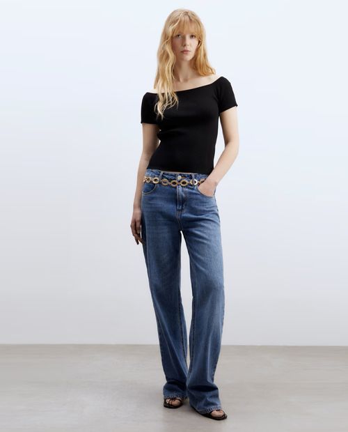 Blusa Sfera sweatshirt negra manga corta para mujer