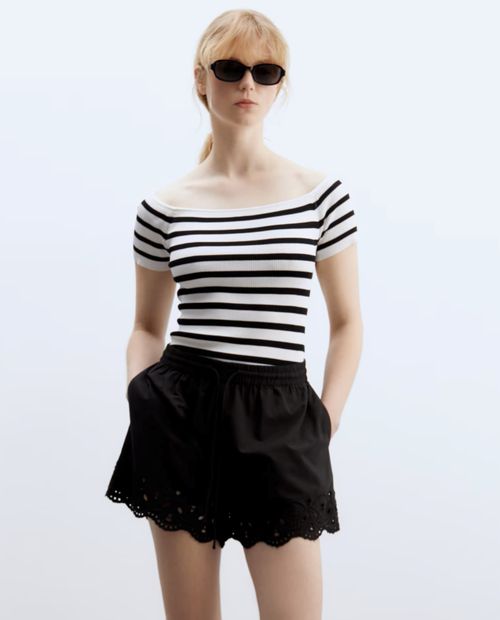 Blusa Sfera sweatshirt rayada manga corta para mujer