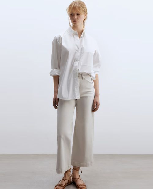 Vaqueros culotte beige de cintura alta Sfera para mujer