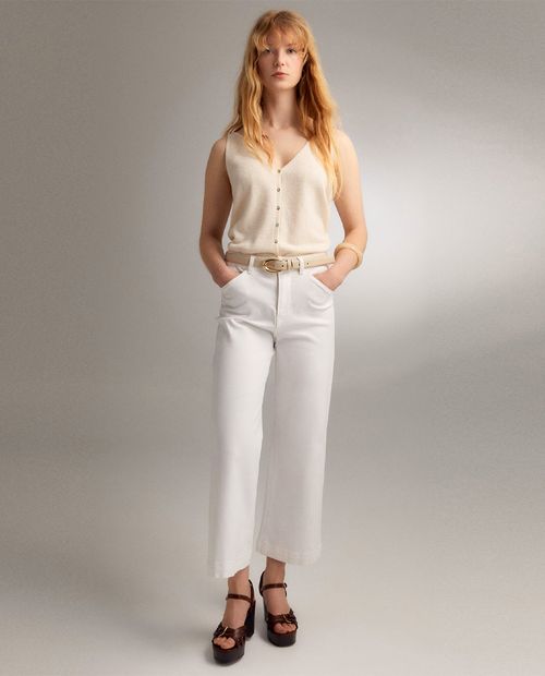 Jeans Sfera culotee blanco de cintura alta para mujer