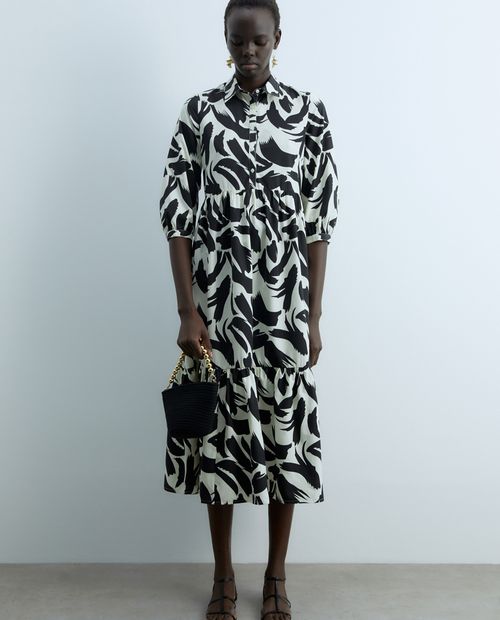 Vestido Sfera midi estampado manga 3/4 para mujer