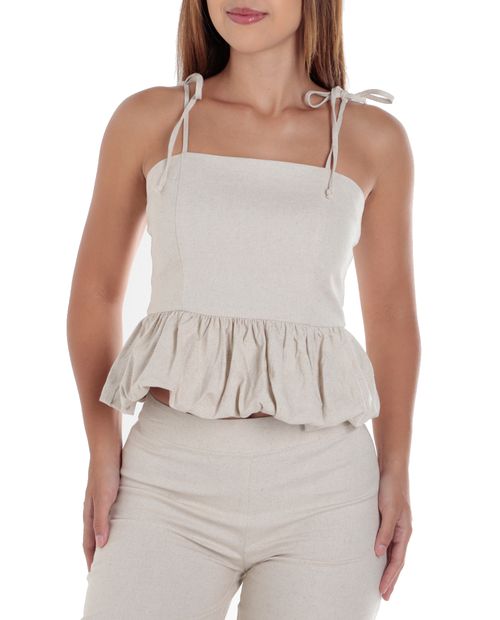 Blusa Unexpected peplum beige de tirantes para mujer