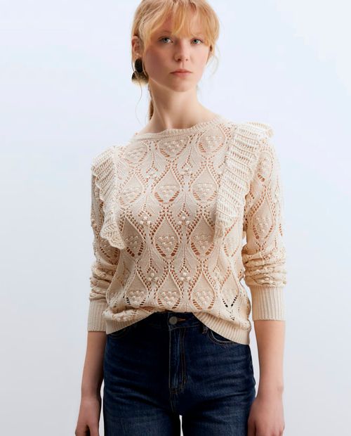 Suéter Sfera pull over beige manga larga  para mujer