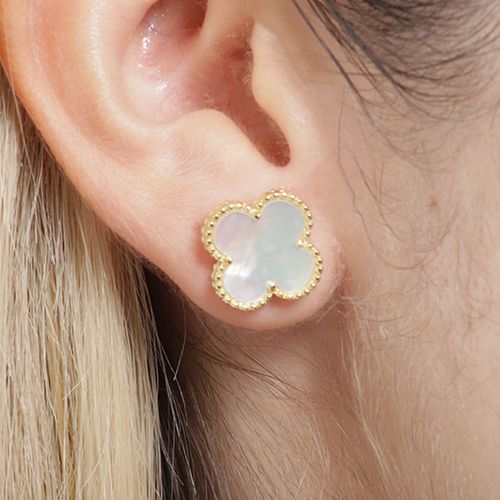 Aretes de trébol de plata en baño de oro para mujer