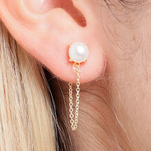 Aretes de perla de plata con baño de oro para mujer